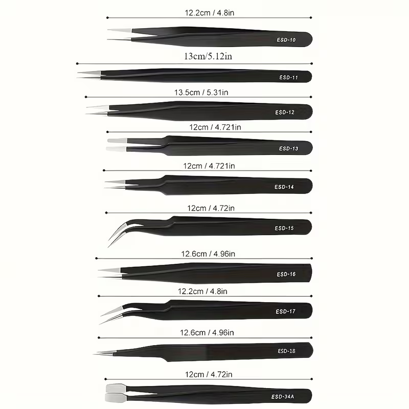 10Pcs ESD Anti‑Static Tweezers - огляд і ціна Diy Electronics Parts
